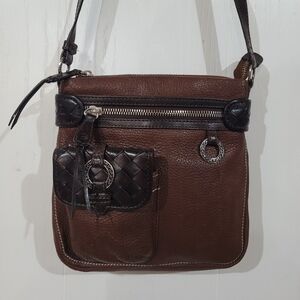 Brighton Womens Brown Pebble Leather Shoulder Crossbody Bag Purse
